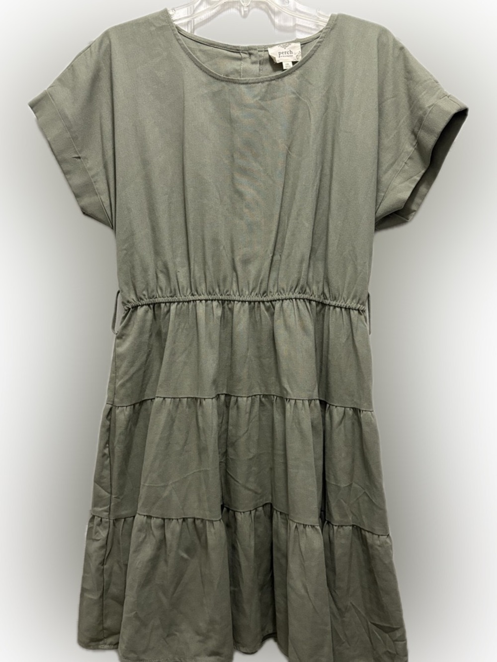 Perch by Blu Pepper Olive Tiered Short-Sleeve Mini Dress